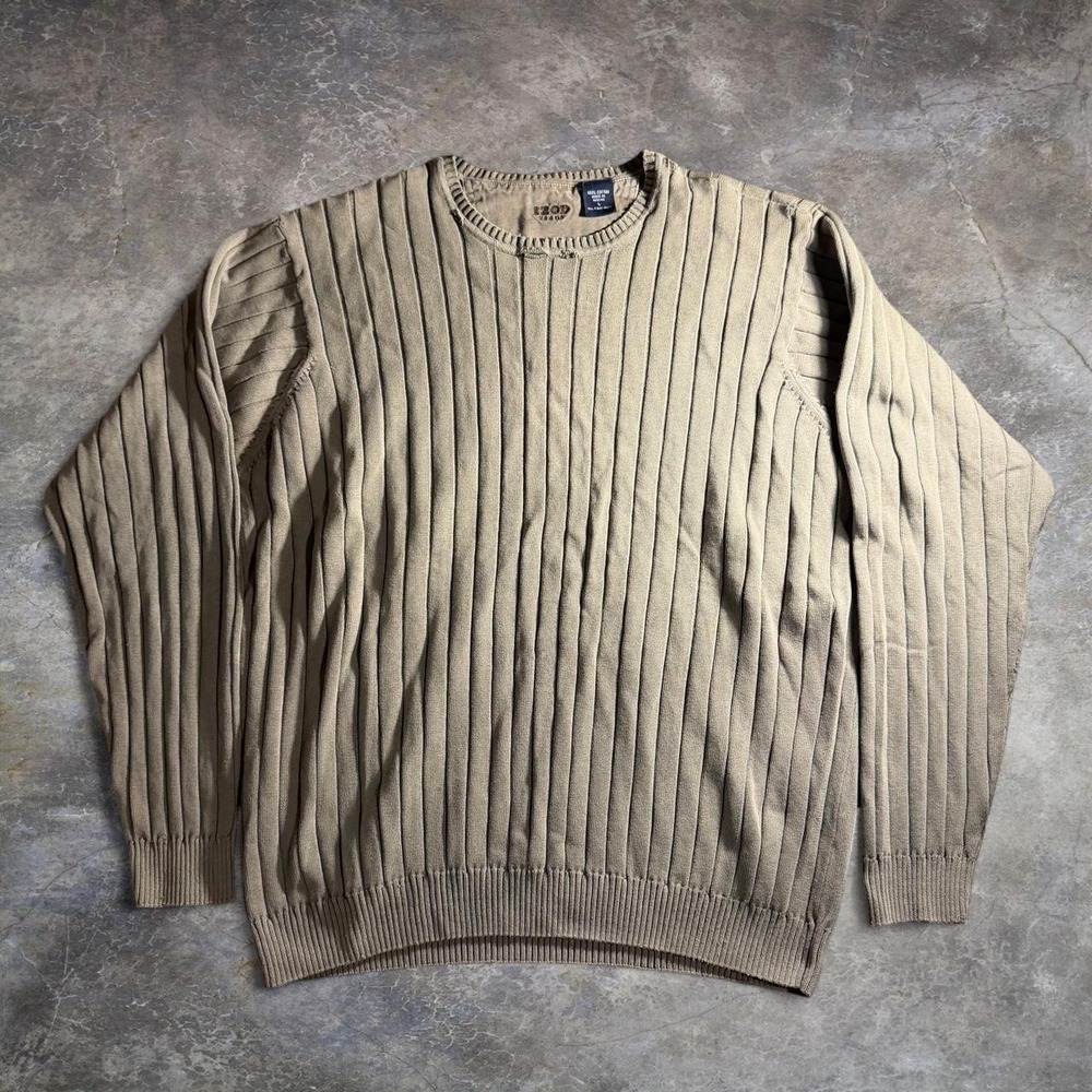 Vintage 90s Izod Jeans Mens Large Gray Ribbed Cotton Crewneck Sweater Macau